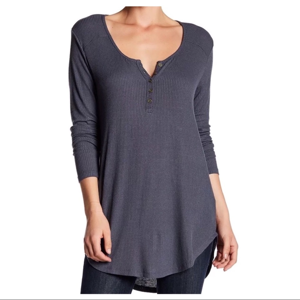 ABOUND METEOR GREY RIBBED HENLEY TUNIC